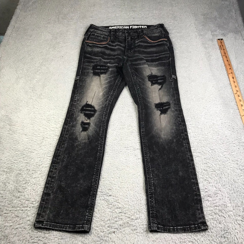 American Fighter Striker Jeans Mens 29S (31x29)Distresed Black Relaxed Straight
